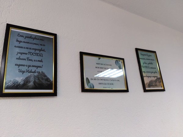 Bible Verses on the wall of Todor's salon